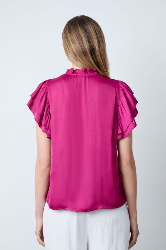 Blouse manches courtes satinée;${refinementColor}