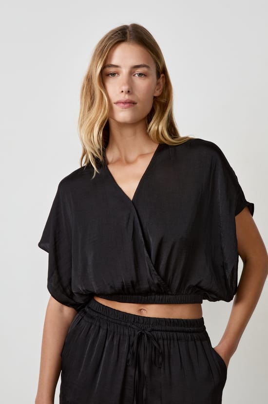 Short-sleeved Satin Top;${refinementColor}