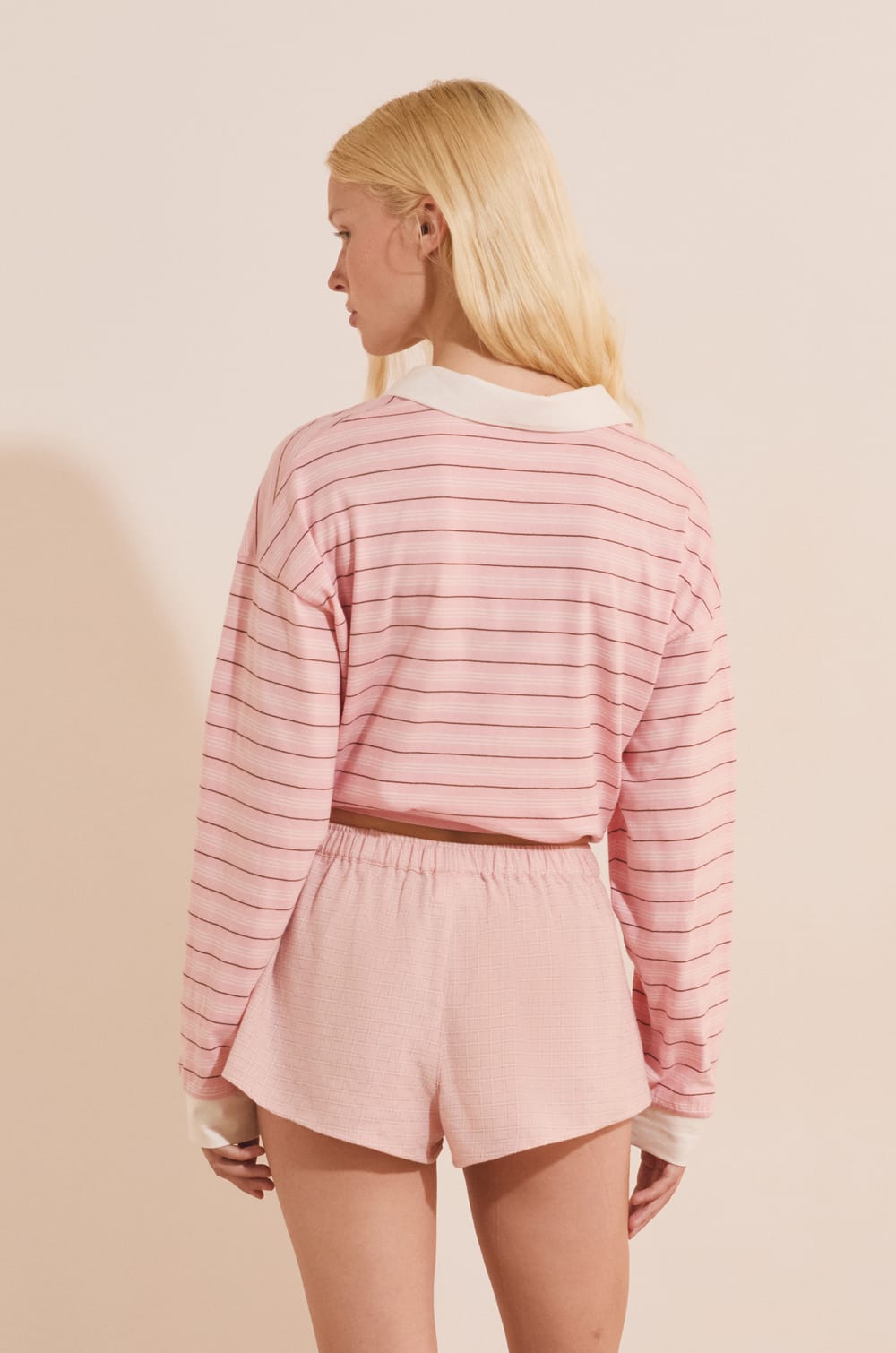 Katoenen pyjamashort met ruitjes;${refinementColor}