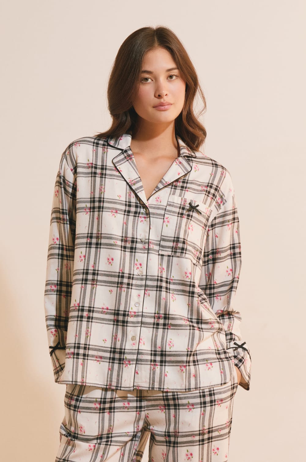 Chemise de pyjama &agrave; carreaux avec coton;${refinementColor}