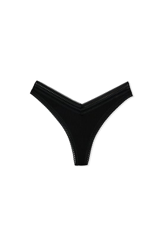 V-shape Tanga in Microfibre and Lace;${refinementColor}