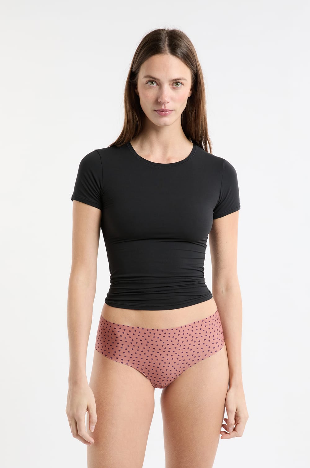 Hipster en microfibre sans couture à motifs coeurs;${refinementColor}