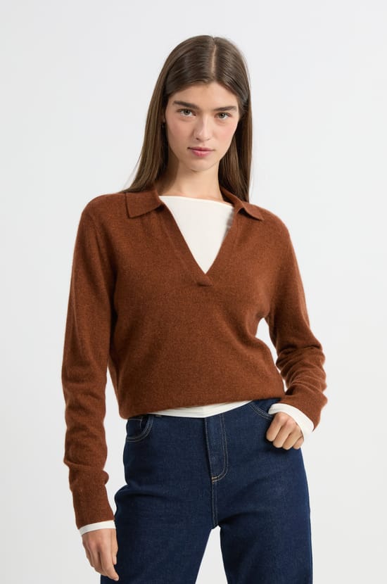 Pull col polo en cachemire;${refinementColor}