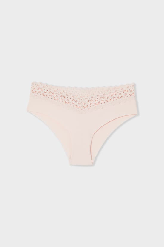 Hipster V-shape en microfibre et dentelle;${refinementColor}