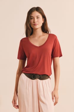T-shirt col V manches courtes;${refinementColor}