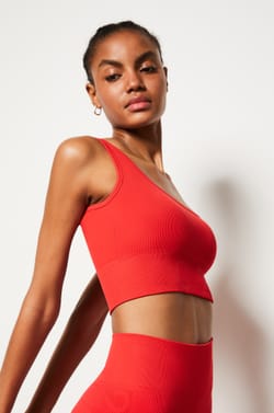 Ribbed Asymmetric Bralette - Light Support;${refinementColor}