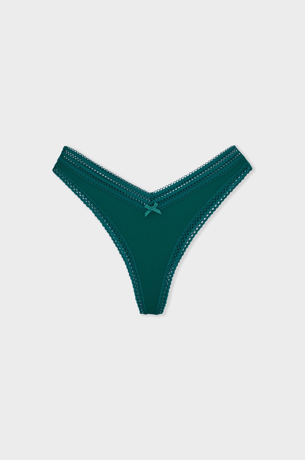 Tanga en forma de V de microfibra y encaje;${refinementColor}
