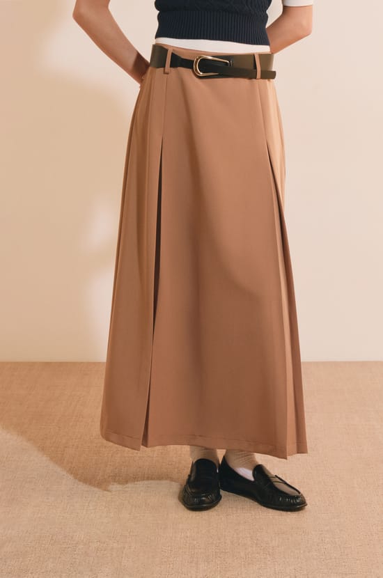 Jupe midi &agrave; pinces;${refinementColor}