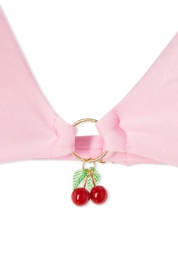 Bikini Top Triangle Satin with Cherry Charm;${refinementColor}