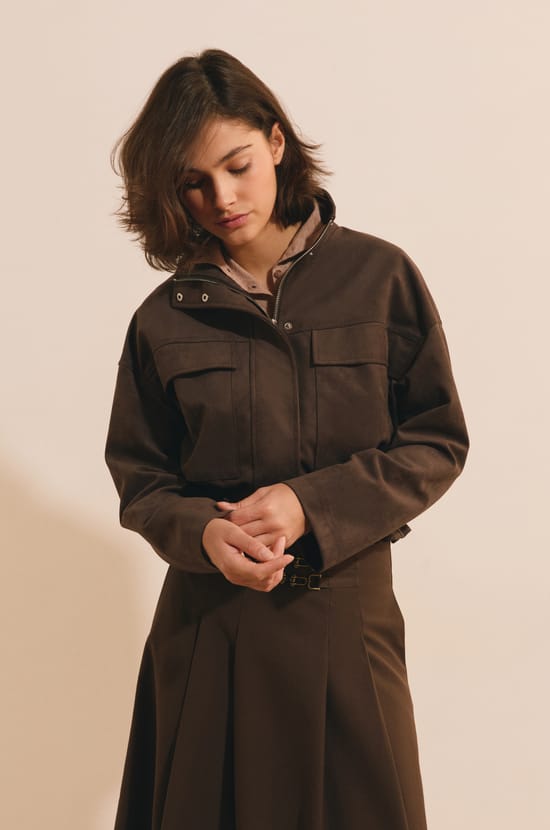 Veste saharienne courte effet su&eacute;dine;${refinementColor}