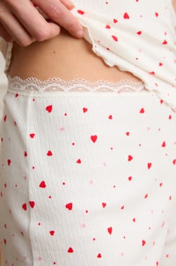 Pointelle Pajama Shorts With Heart Pattern In Cotton;${refinementColor}
