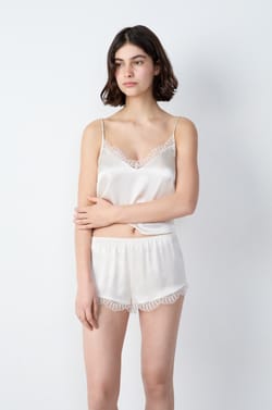 Silk shorts with lace details;${refinementColor}