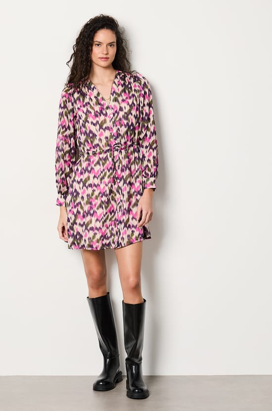 Short patterned shirt dress;${refinementColor}