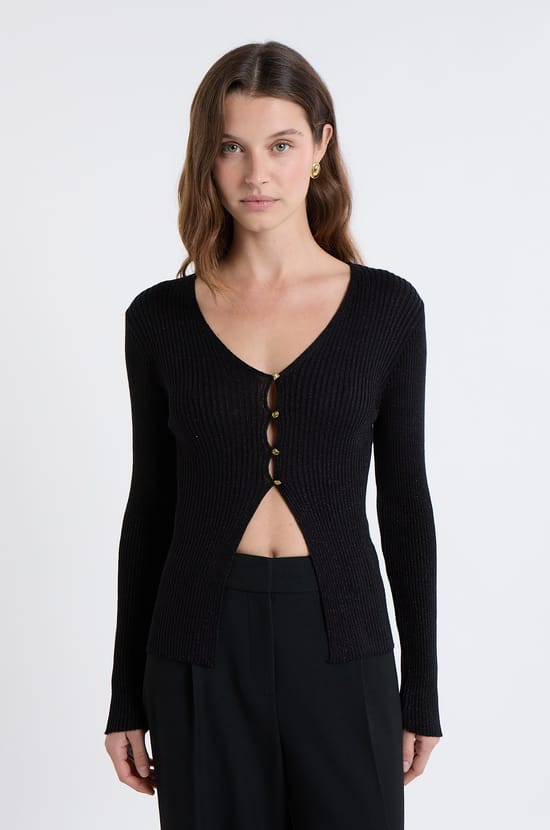 Cardigan irisé avec boutons dorés;${refinementColor}