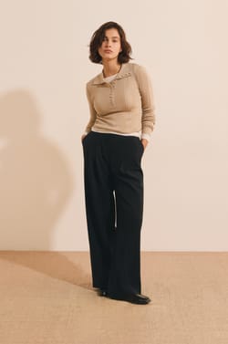 Pull manches longues &agrave; col polo;${refinementColor}