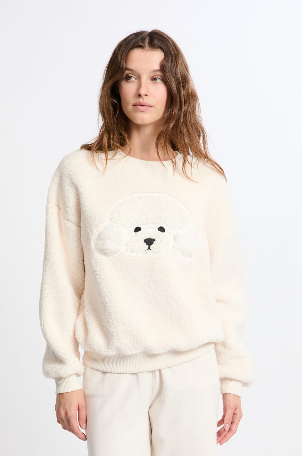 Sweatshirt avec motif chien effet polaire;${refinementColor}