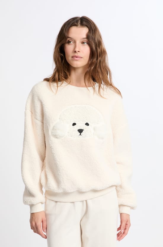 Sweatshirt avec motif chien effet polaire;${refinementColor}