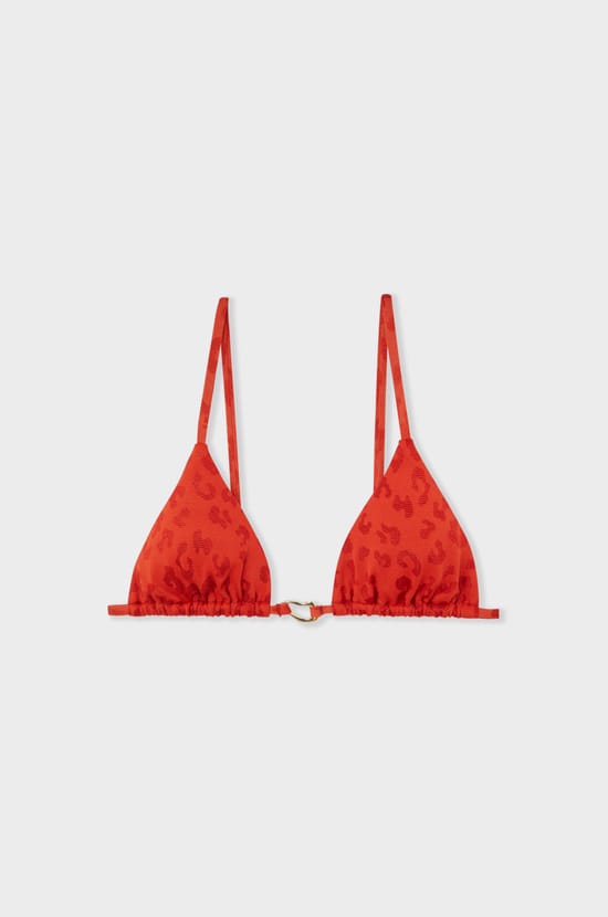 Haut de maillot de bain triangle &agrave; motif l&eacute;opard et d&eacute;tail bijou;${refinementColor}