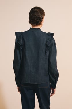 Blouse en jean &agrave; volants;${refinementColor}