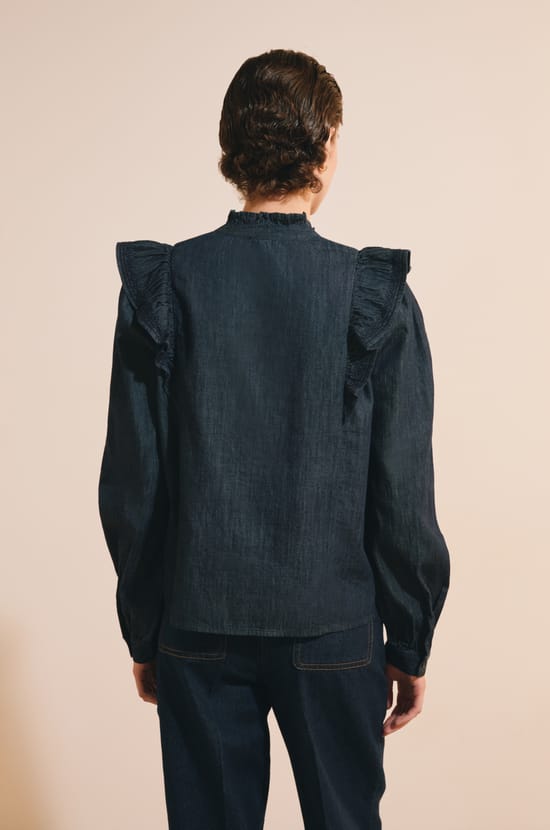 Blouse en jean &agrave; volants;${refinementColor}