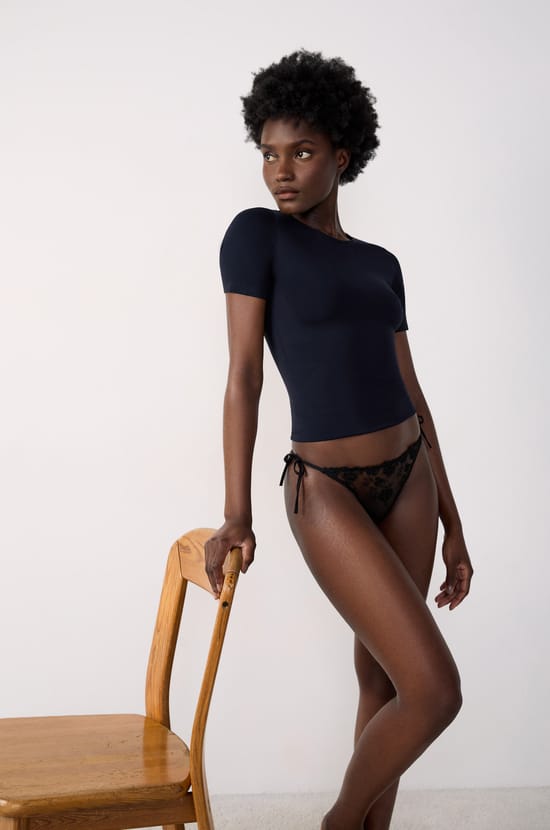 Tie-side embroidered tulle thong;${refinementColor}