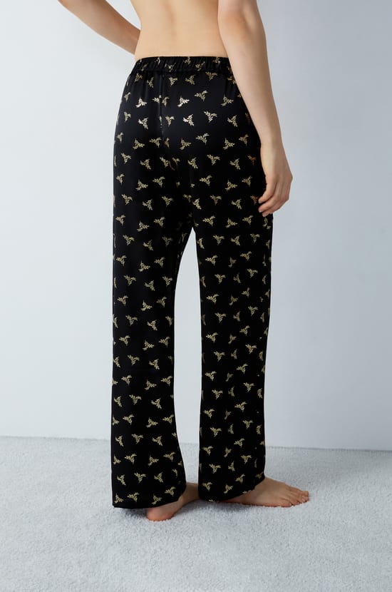 Satin pyjama trousers with patterns;${refinementColor}