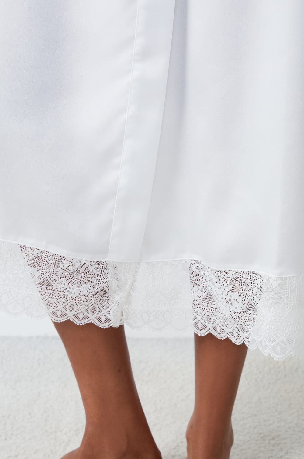 Long Satin Robe with Lace Details;${refinementColor}