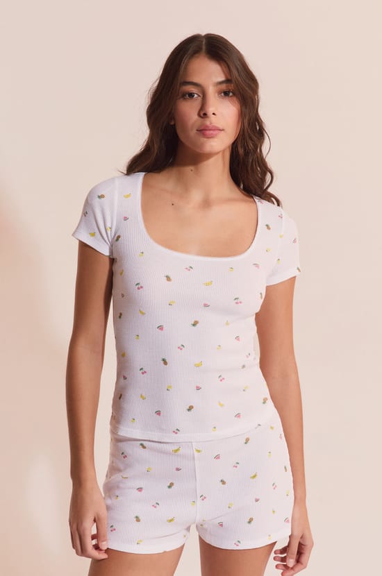 T-shirt gaufr&eacute; &agrave; motifs fruits;${refinementColor}