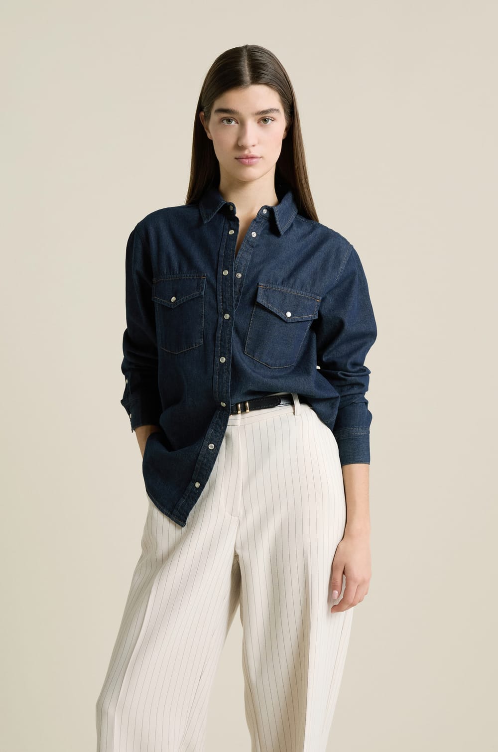 Denim effect shirt;${refinementColor}