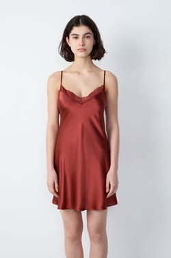 Silk Nightdress With Lace Neckline;${refinementColor}