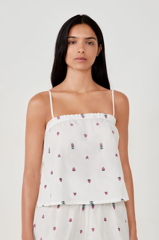 Top de pyjama à imprimés en coton;${refinementColor}