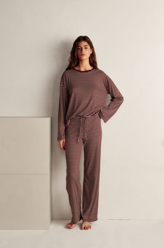 Gestreepte pyjamabroek met trekkoord;${refinementColor}