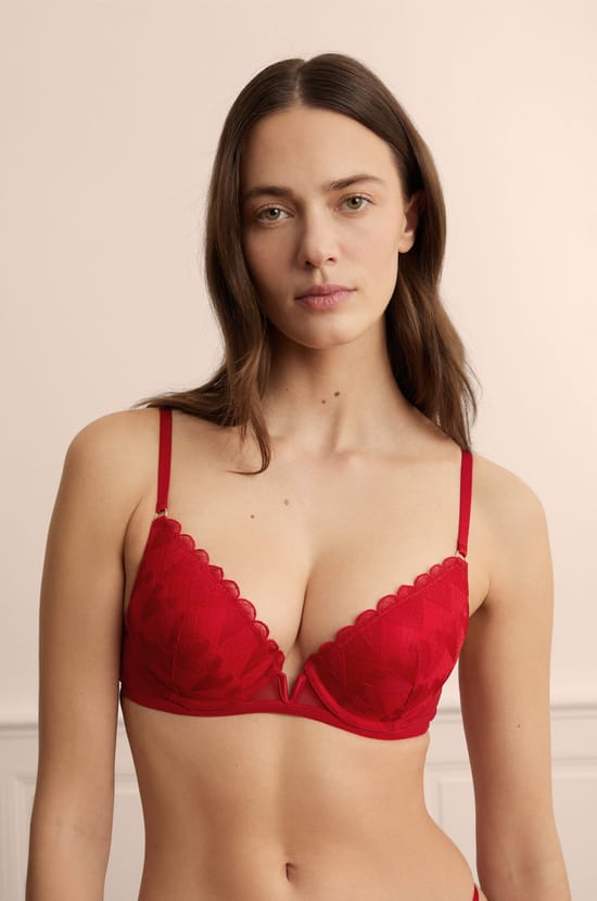 Bra N.2 - Plunge Push-up with Heart Embroidery;${refinementColor}