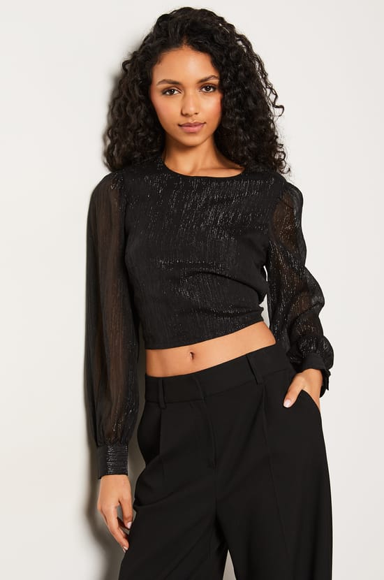 Blouse courte à paillettes dos nu;${refinementColor}