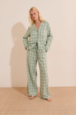 Pantalon de pyjama &agrave; carreaux en coton;${refinementColor}