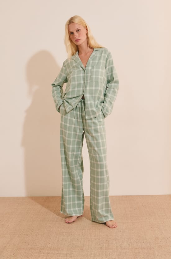 Pantalon de pyjama &agrave; carreaux en coton;${refinementColor}