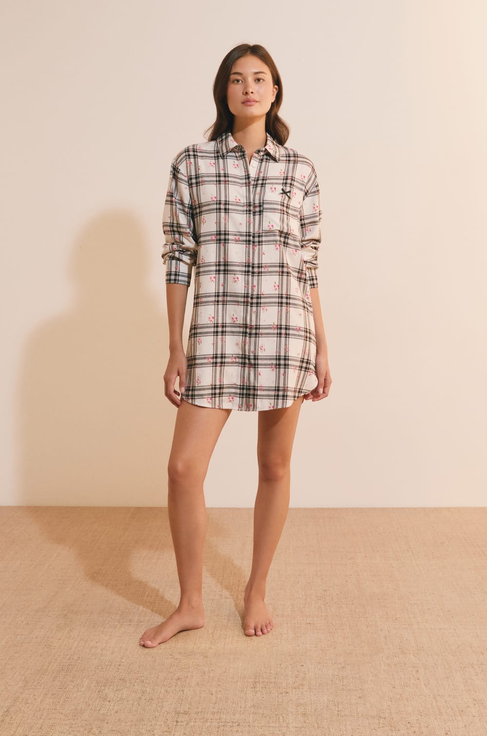 Chemise de nuit &agrave; carreaux avec coton;${refinementColor}