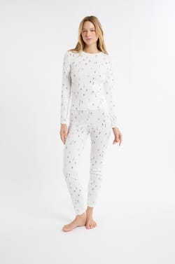 Soft Pointelle Pyjama T-shirt with Skier Motifs;${refinementColor}