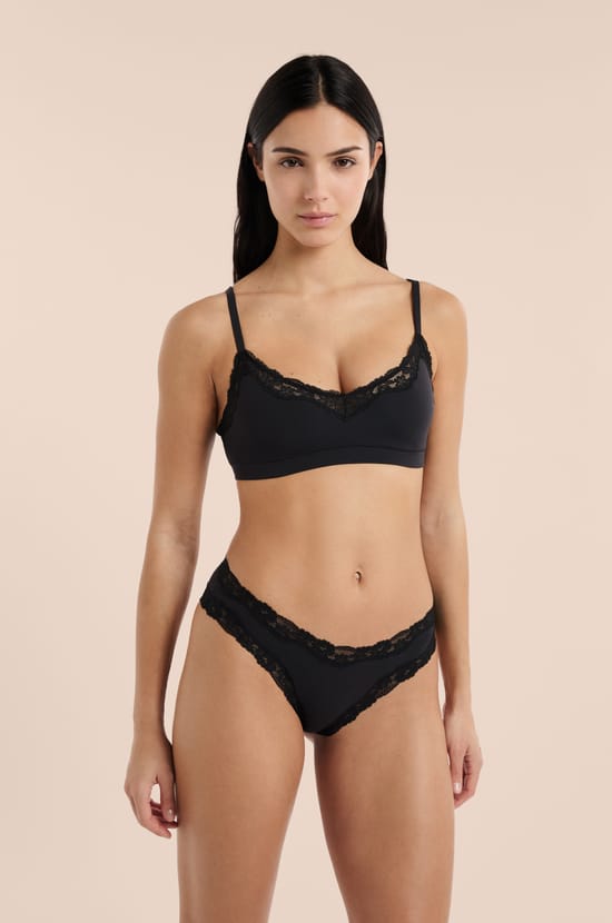 Culotte en microfibre et dentelle;${refinementColor}