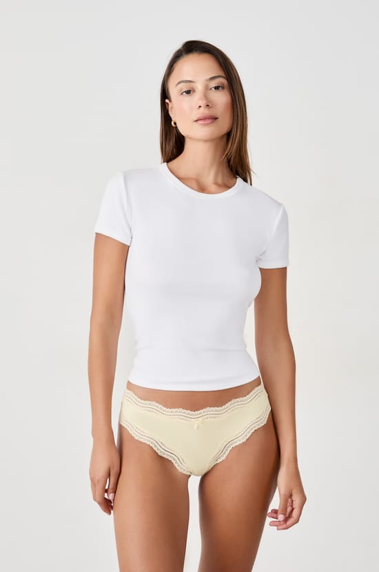 Microfibre tanga with lace trim;${refinementColor}