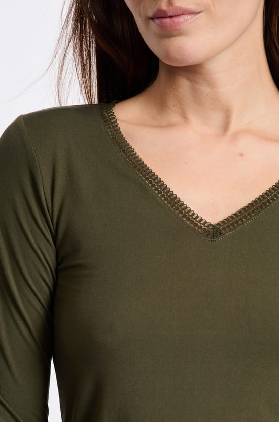 T-shirt col V maille thermique;${refinementColor}