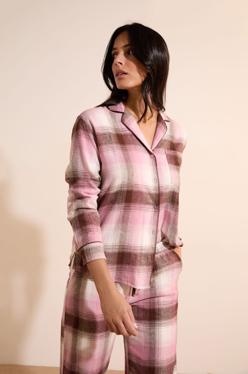 Chemise de pyjama &agrave; carreaux en coton;${refinementColor}