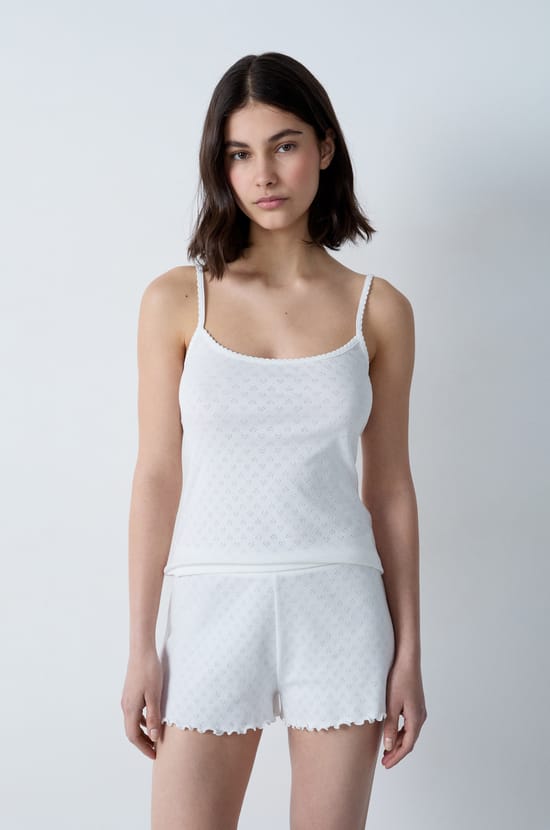 Ausgestellte Pyjama-Shorts aus Pointelle-Baumwolle;${refinementColor}