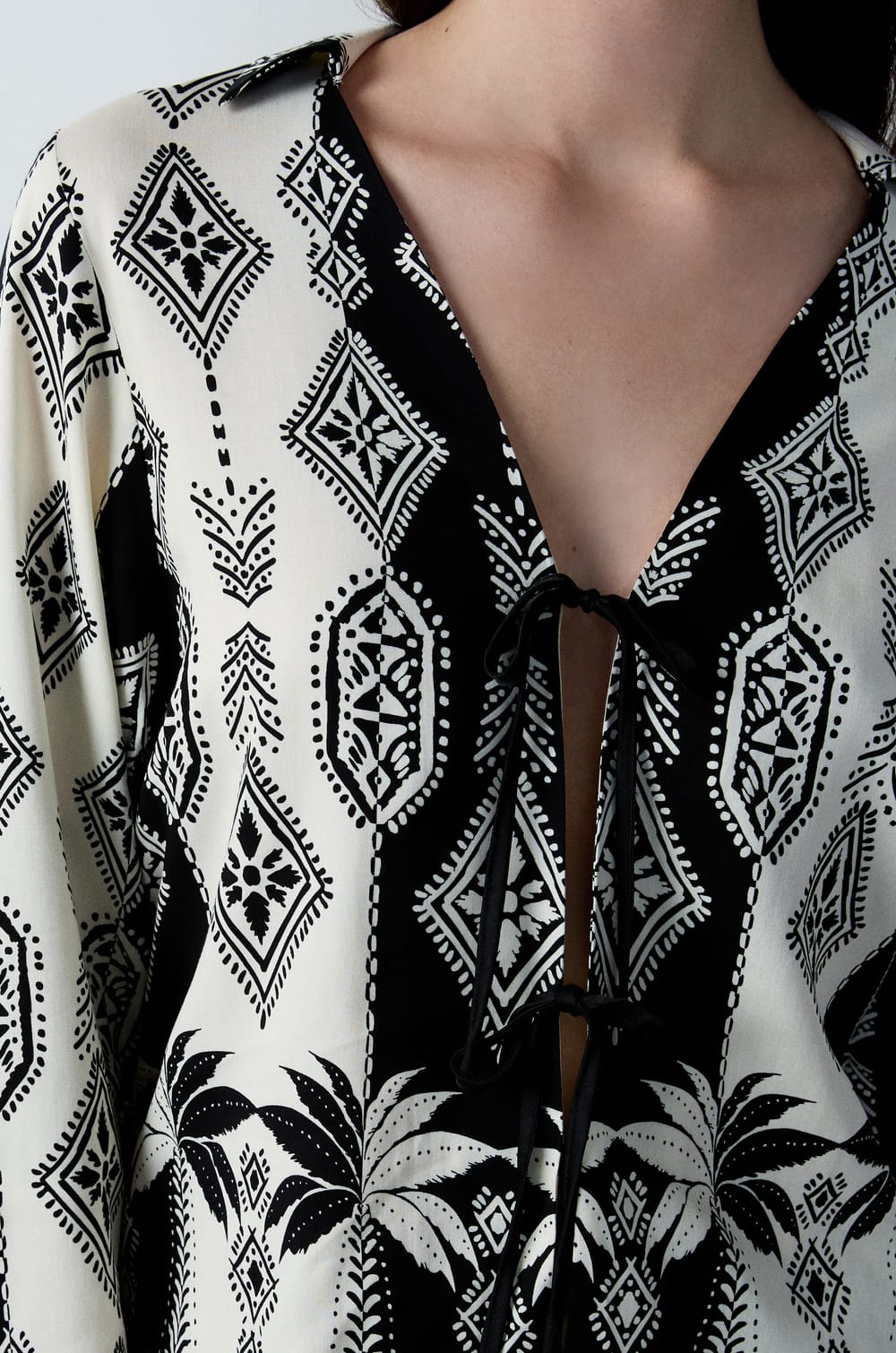 Tie-Front Robe with Patterns;${refinementColor}