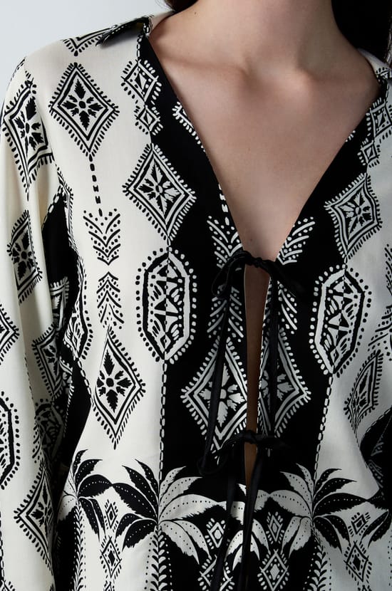 Tie-Front Robe with Patterns;${refinementColor}