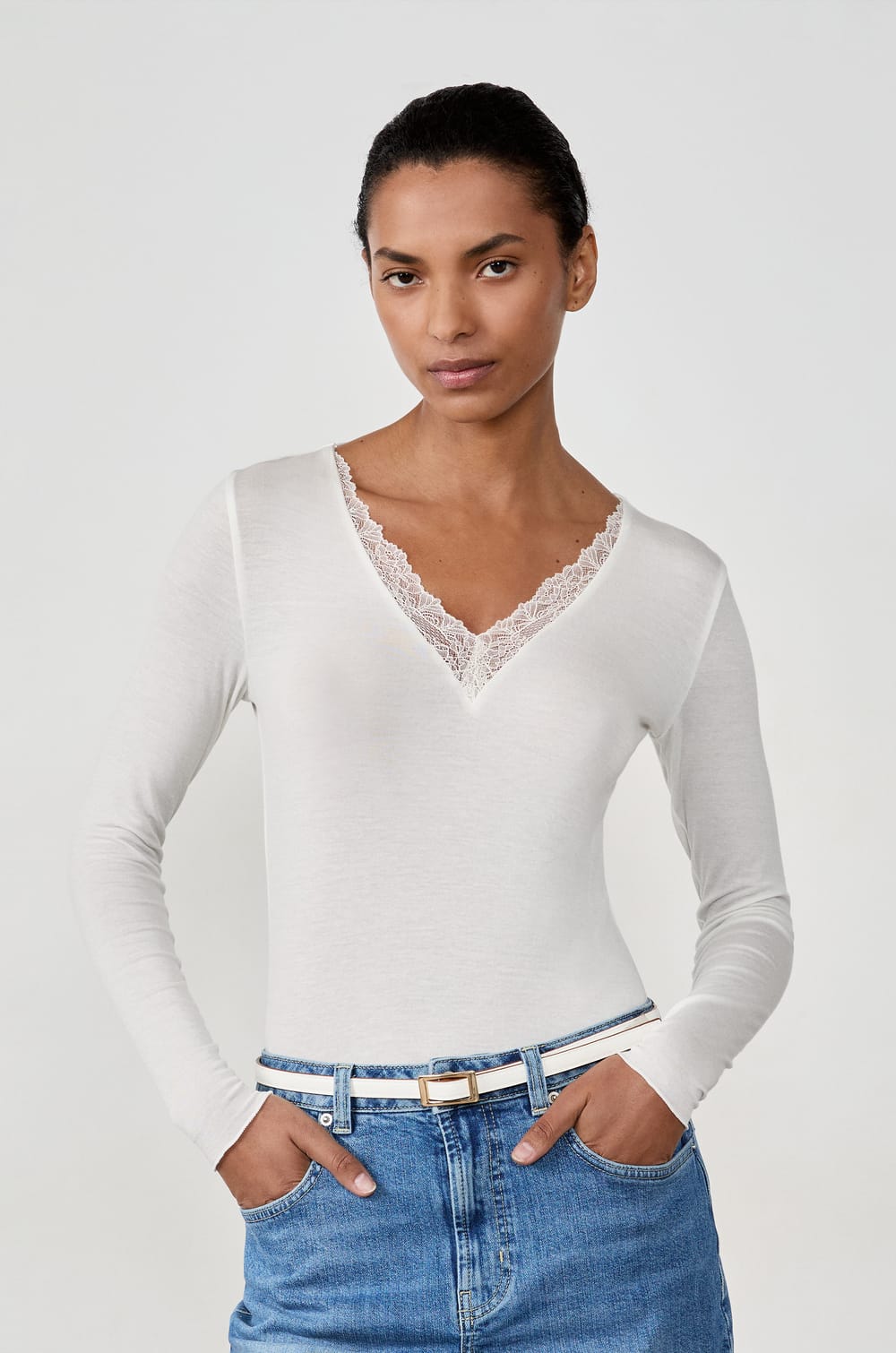 Long Sleeve Thermal Knit T-Shirt With Cashmere;${refinementColor}