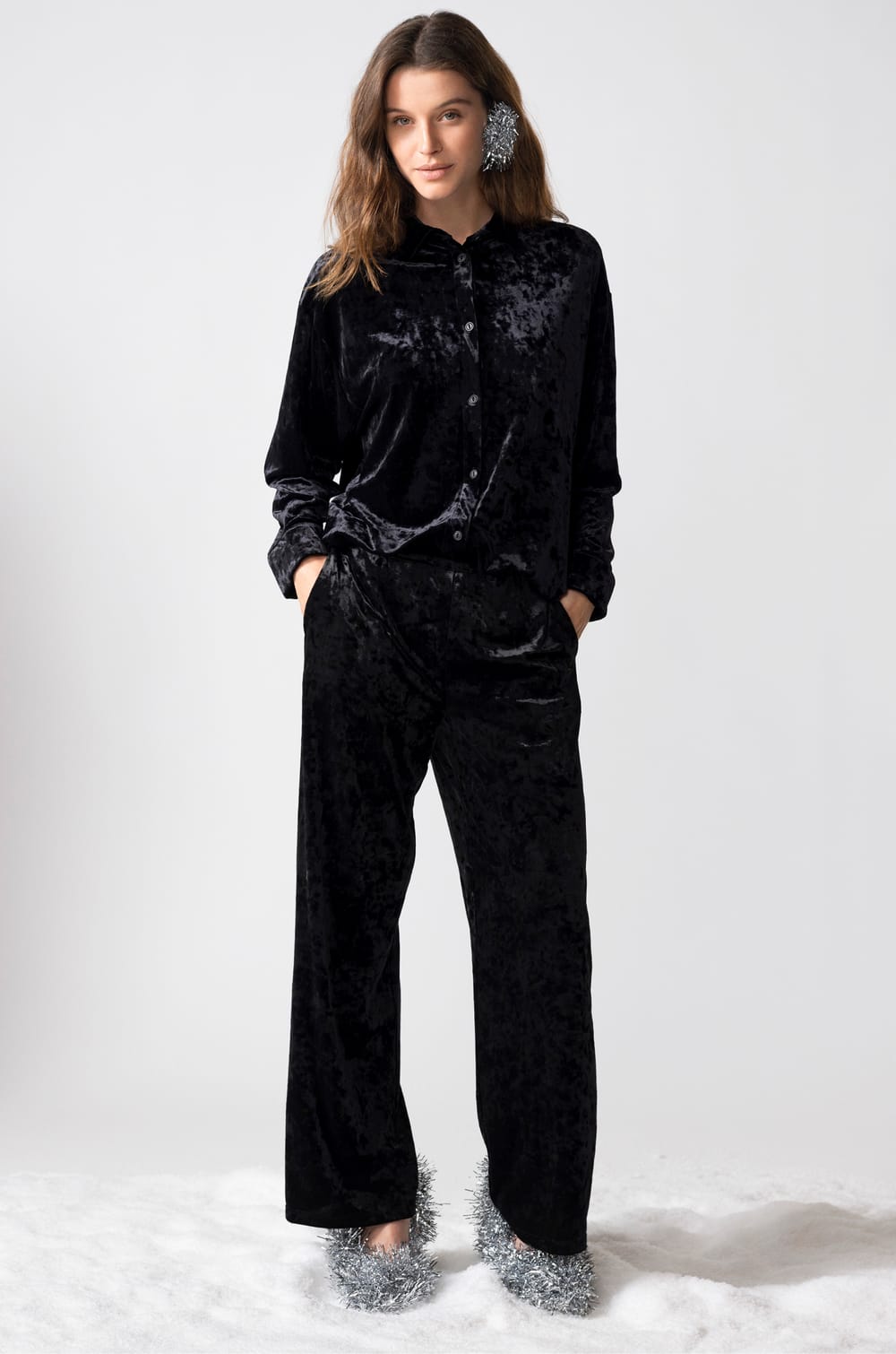 Velvet Pyjama Shirt;${refinementColor}