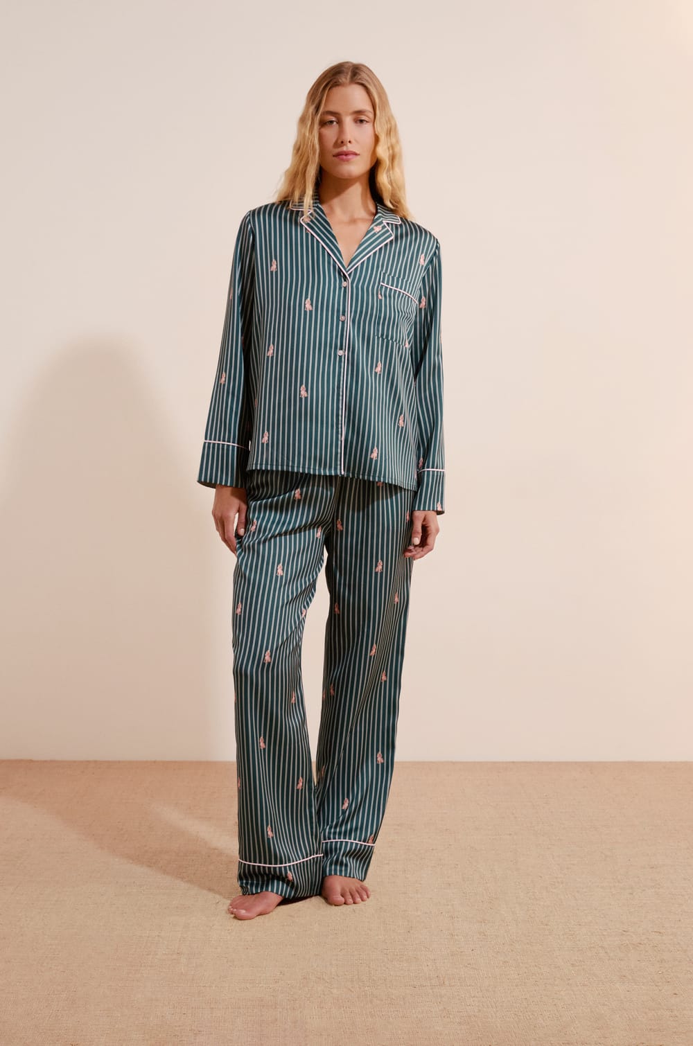 Chemise de pyjama &agrave; rayures &agrave; motifs chiens;${refinementColor}