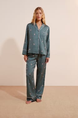 Chemise de pyjama &agrave; rayures &agrave; motifs chiens;${refinementColor}