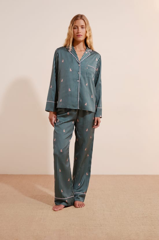 Chemise de pyjama &agrave; rayures &agrave; motifs chiens;${refinementColor}